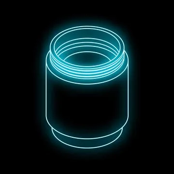 Neon blue contour of a metallic threaded part glowing on black background Stock Illustration