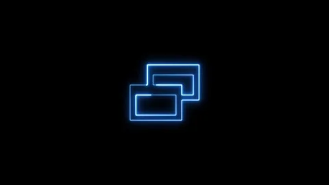 Neon blue copy icon glowing on black background digital animation. Stockbeeldmateriaal 337081716