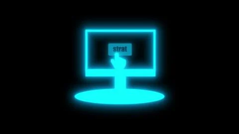 Neon blue copyright symbol on computer screen icon on black background. 스톡 일러스트
