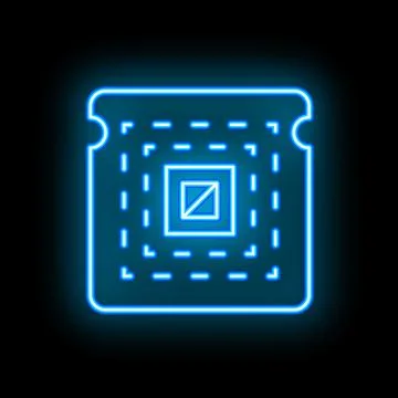 Neon blue cpu glowing on black background Illustrazione stock