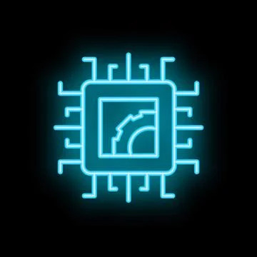 Neon blue cpu processing data with gear icon Stock Illustration