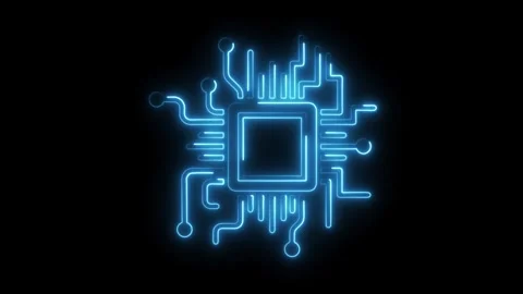 Neon blue cpu processor circuit board glowing on black background electroni.. Stock Footage 308192323