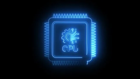 Neon blue cpu processor graphic animation isolated on black background for .. Stock Footage 338287839