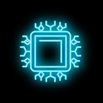 Neon blue cpu shining in the dark illustrating computing power Stock Illustration