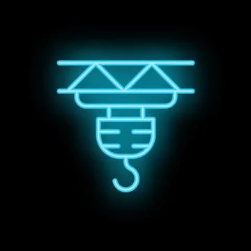 Neon blue crane hook lifting on black background sign symbol icon Ilustración de archivo