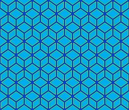 Neon blue cubes with yellow border on blue background contour abstract cubes Illustrazione stock
