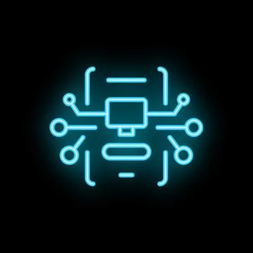 Neon blue cyber security technology icon showing computer being hacked 스톡 일러스트