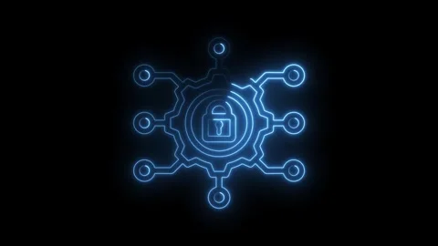 Neon blue cybersecurity concept data protection network security lock symbol Stock Footage 330785283