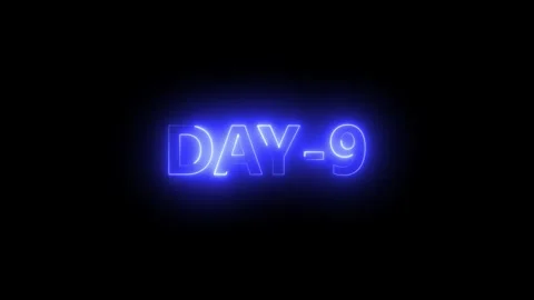 Neon Blue D A Y 9 Text Glowing on Black Background Countdown Timer Element .. Stock Footage 338371733