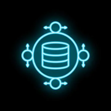 Neon blue data exchange icon representing data transferring concept Stock Illustration