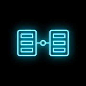 Neon blue data transfer icon on black background 스톡 일러스트