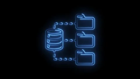 Neon blue database server connected to multiple folders icon animation repr.. Stock Footage 346825939