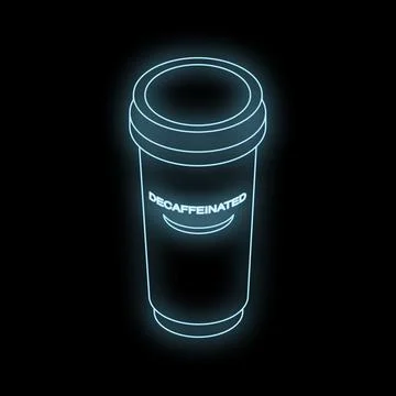 Neon blue decaffeinated coffee cup shining on black background Stock Illustration
