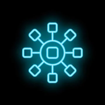Neon blue decentralized network glowing on black background Stock Illustration