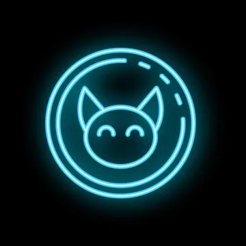 Neon blue devil face glowing inside a coin shape Illustrazione stock