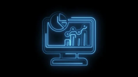 Neon blue digital analytics graph on computer screen glowing on dark background 스톡 동영상 333951361