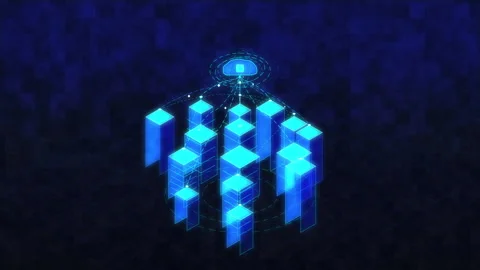 Neon blue digital cube network technology data security animation Stock Footage 347205418