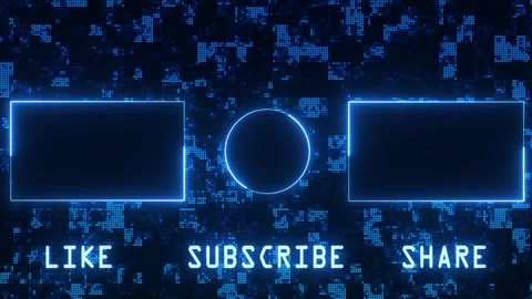 Neon blue digital end screen animation with subscribe, like, and share template Stock Footage 333502148