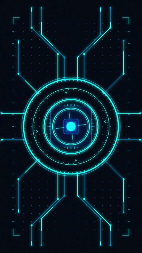 Neon blue digital interface circuit hud loop with glowing data scanning lines Stock Footage 348341879