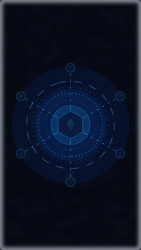 Neon blue digital interface with circular rotation, futuristic hud, tech da.. Stock Footage 348342135