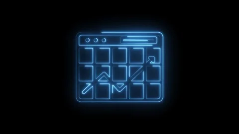 Neon blue digital interface grid with abstract geometric shapes and arrows Stock Footage 333960274