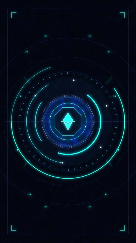 Neon blue digital interface radar scan, futuristicHUD technology Stock Footage 348341993