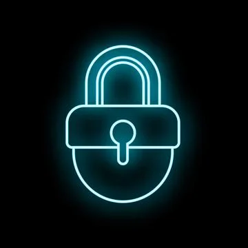 Neon blue digital padlock icon representing security Stock Illustration