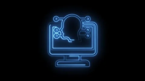 Neon blue digital profile icon on computer screen glowing interface technology Stock Footage 333952760