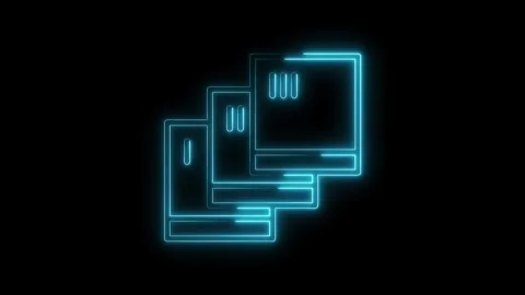 Neon blue diskettes stack vintage computer data storage technology archive .. Stock Footage 312316144