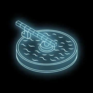 Neon blue diving board extending over round swimming pool Stock Illustration
