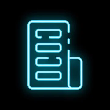 Neon blue document icon glowing on black background Stock Illustration