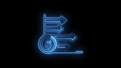 Neon blue dollar coin with multiple outgoing arrows symbolizing financial g.. Stock Footage 346132575