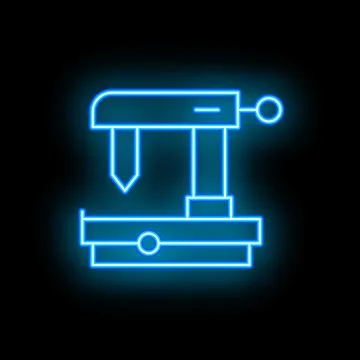 Neon blue drilling machine icon on black background Stock Illustration