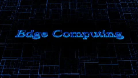 Neon blue Edge Computing text animated on a digital grid background. Stock Footage 259768395