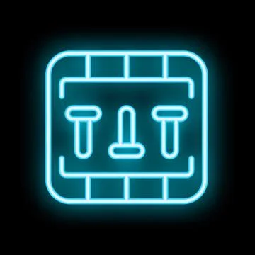 Neon blue electric control panel icon on black background Stock Illustration