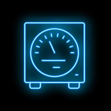 Neon blue electric meter glowing on black background Stock Illustration