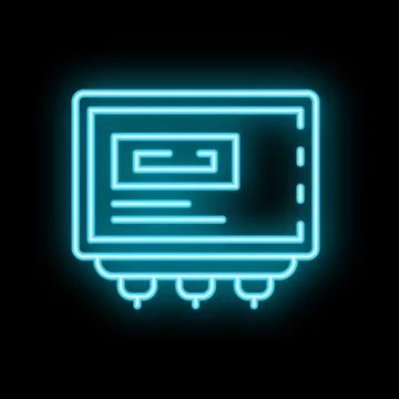 Neon blue electric meter icon glowing on black background Stock Illustration