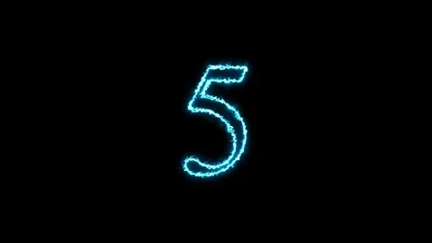 Neon blue electric number five countdown timer glowing on black background .. Stock Footage 345548055