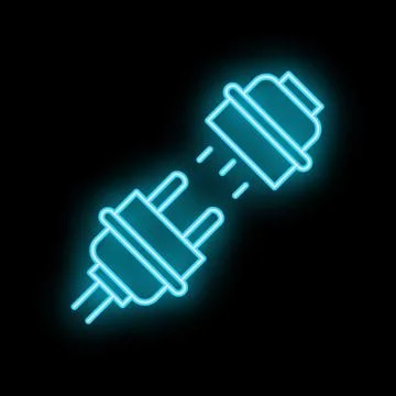 Neon blue electric plug being plugged in icon illustration Illustrazione stock