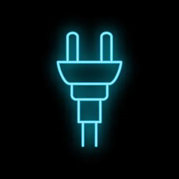 Neon blue electric plug glowing on black background Stock Illustration