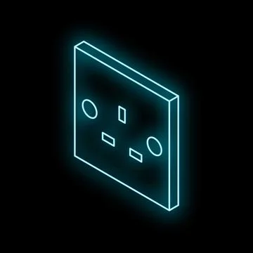 Neon blue electric socket glowing on black background Stock Illustration