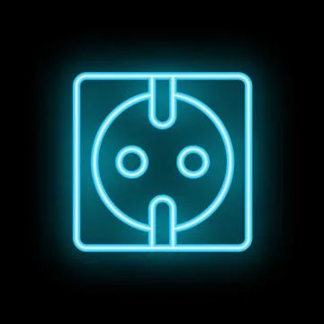 Neon blue electric socket type f glowing on black background Stock Illustration