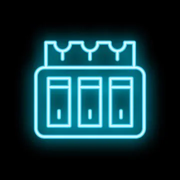 Neon blue electrical fuse box icon glowing against a black background Stock Illustration