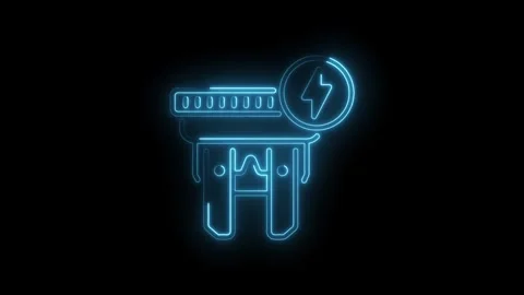 Neon blue electrical fuse icon animation loop glowing fuse protection concept Stock Footage 330779804