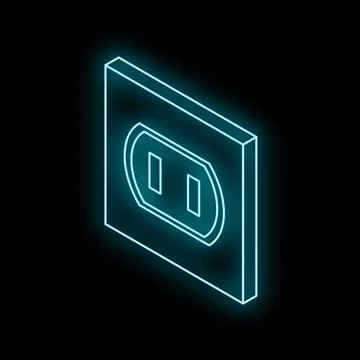 Neon blue electrical outlet glowing on black background 스톡 일러스트
