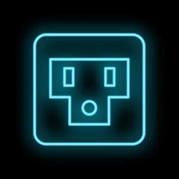 Neon blue electrical socket glowing on the wall Stock Illustration