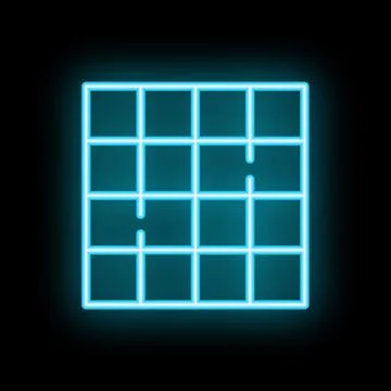 Neon blue empty spreadsheet icon glowing on black background Stock Illustration