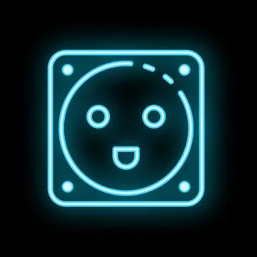 Neon blue european electrical socket type c f glowing on wall Illustrazione stock