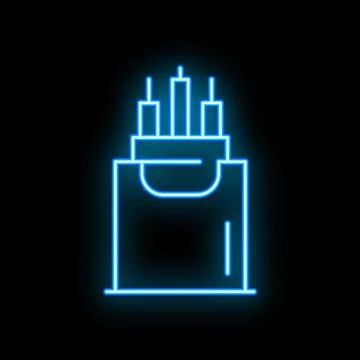 Neon blue fiber optic cable on black background Stock Illustration