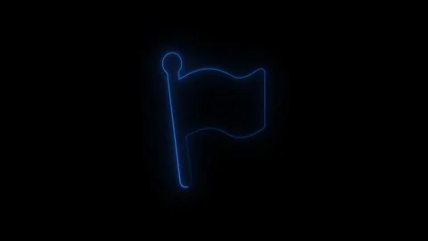 Neon blue Flag Icon on Black Background.Glowing flag symbol representing wa.. Stock Footage 340601216